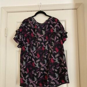 Lane Bryant Black and Pink Floral Blouse